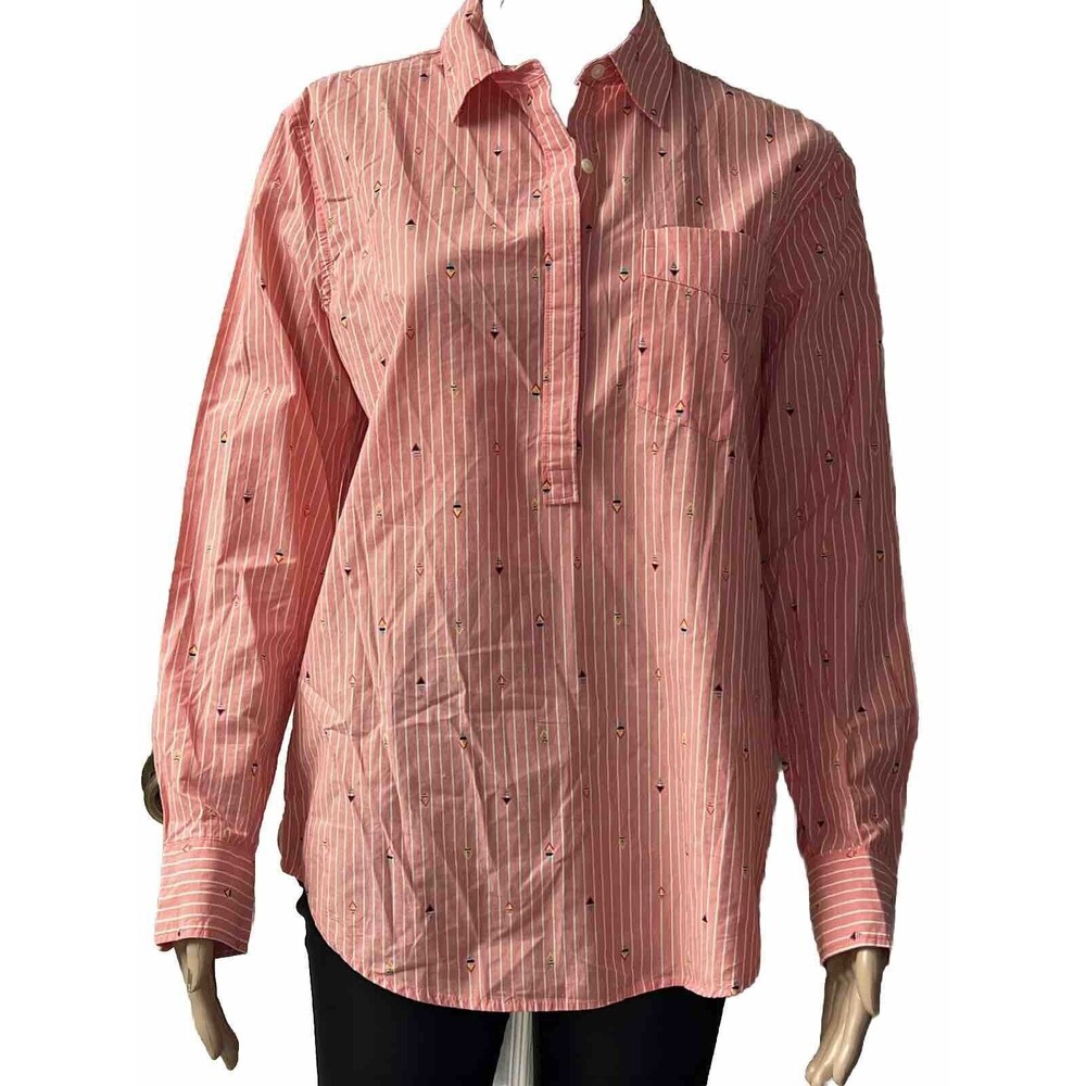 Gap Boyfriend Popover Shirt With Multi Color Arrows Print Size S Small - Picture 2 of 13